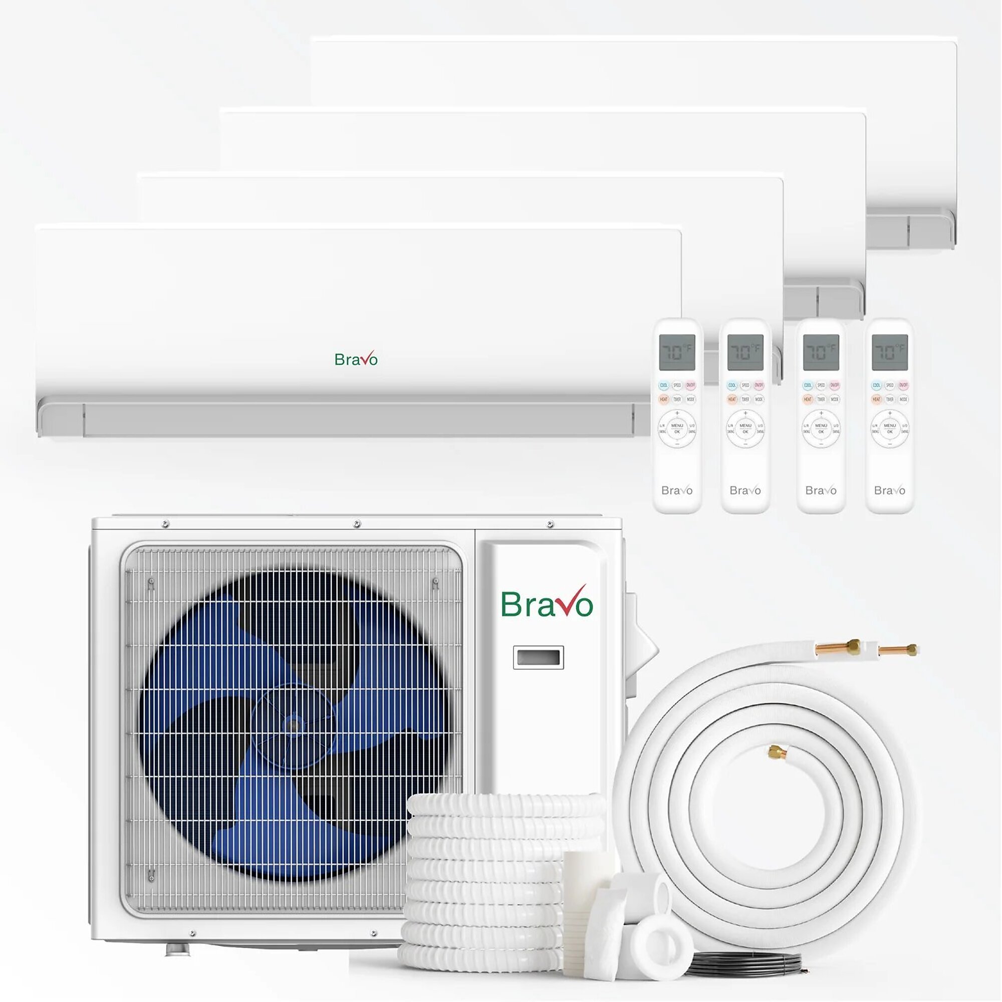 Bravo 4-Zone Mini Split AC & Heat Pump 36000 BTU Wall Mount 12K+12K+12K+18K